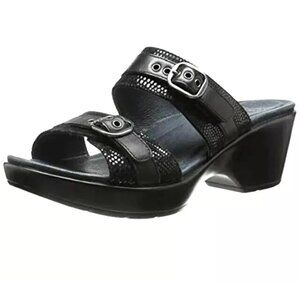 Dansko Jessie Black Lizard Print Sandals Womens Size 39 Adjustable Buckle Straps